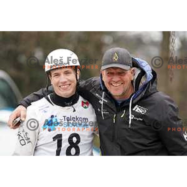 Jus Javornik and his father Borut Javornik at European Open Canoe Cup in Ljubljana, Slovenia on April 18, 2021