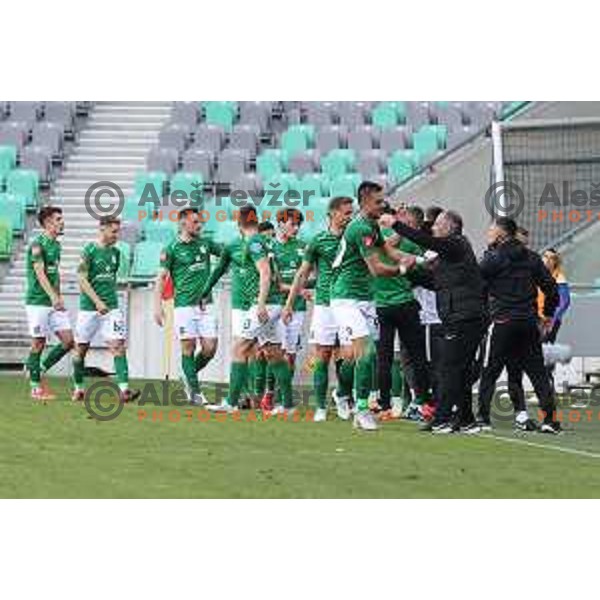 Vujadin Savic and Head coach Goran Stankovic during Prva Liga Telekom Slovenije 2020-2021 football match between Olimpija and Koper in SRC Stozice, Ljubljana, Slovenia on April 21, 2021