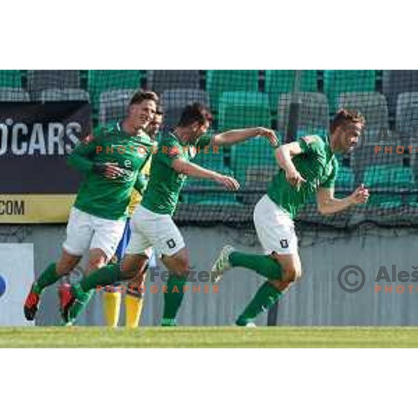 Nino Pungarsek and Antonio Delamea Mlinar celebrate goal during Prva Liga Telekom Slovenije 2020-2021 football match between Olimpija and Koper in SRC Stozice, Ljubljana, Slovenia on April 21, 2021