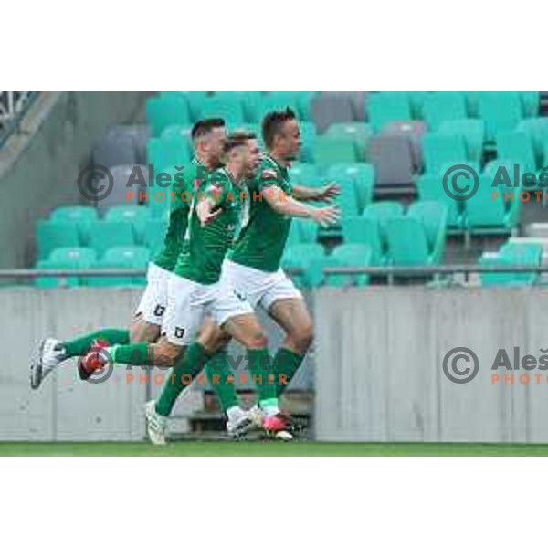 Michael Pavlovic and Antonio Delamea Mlinar celebrate goal during Prva Liga Telekom Slovenije 2020-2021 football match between Olimpija and Koper in SRC Stozice, Ljubljana, Slovenia on April 21, 2021