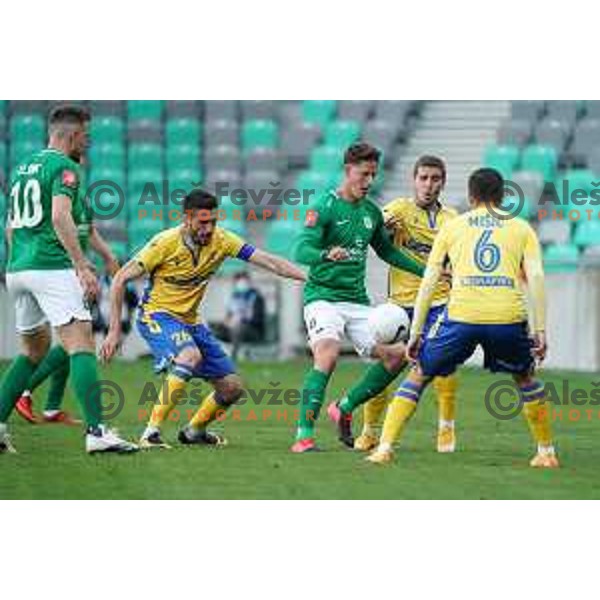 Aleksander Rajcevic and Andres Vombergar during Prva Liga Telekom Slovenije 2020-2021 football match between Olimpija and Koper in SRC Stozice, Ljubljana, Slovenia on April 21, 2021