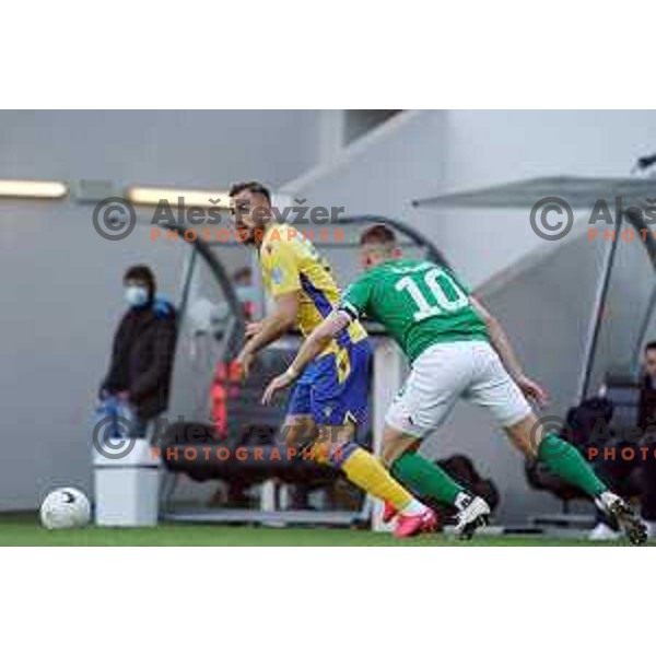 Maks Barisic and Timi Max Elsnik in action during Prva Liga Telekom Slovenije 2020-2021 football match between Olimpija and Koper in SRC Stozice, Ljubljana, Slovenia on April 21, 2021