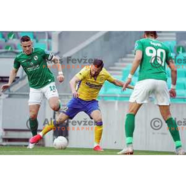 Maks Barisic and Timi Max Elsnik in action during Prva Liga Telekom Slovenije 2020-2021 football match between Olimpija and Koper in SRC Stozice, Ljubljana, Slovenia on April 21, 2021