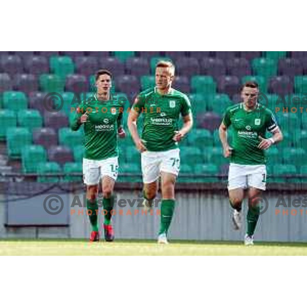 Andres Vombergar and Timi Max Elsnik in action during Prva Liga Telekom Slovenije 2020-2021 football match between Olimpija and Koper in SRC Stozice, Ljubljana, Slovenia on April 21, 2021