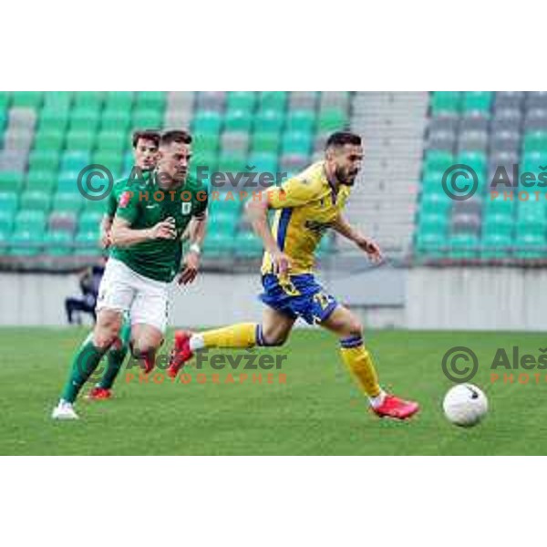 Timi Max Elsnik and Maks Barisic in action during Prva Liga Telekom Slovenije 2020-2021 football match between Olimpija and Koper in SRC Stozice, Ljubljana, Slovenia on April 21, 2021