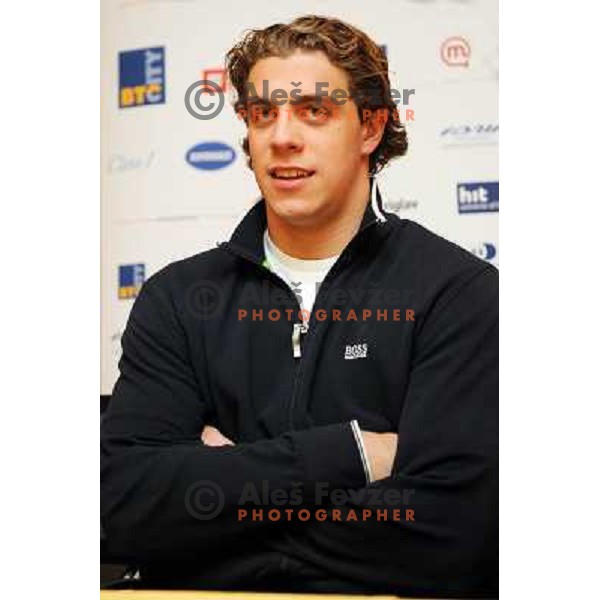 Anze Kopitar at at the arival of hockey player Anze Kopitar at airport Joze Pucnik Ljubljana . 10.04.2008 