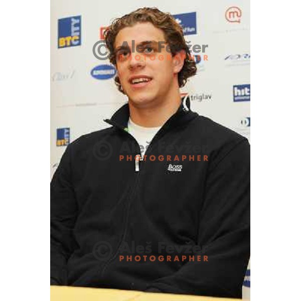 Anze Kopitar at at the arival of hockey player Anze Kopitar at airport Joze Pucnik Ljubljana . 10.04.2008 