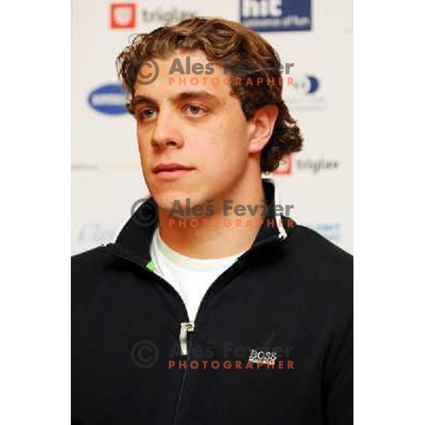 Anze Kopitar at at the arival of hockey player Anze Kopitar at airport Joze Pucnik Ljubljana . 10.04.2008 