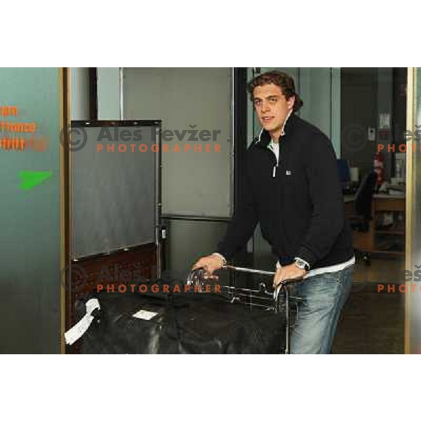 Anze Kopitar at at the arival of hockey player Anze Kopitar at airport Joze Pucnik Ljubljana . 10.04.2008 
