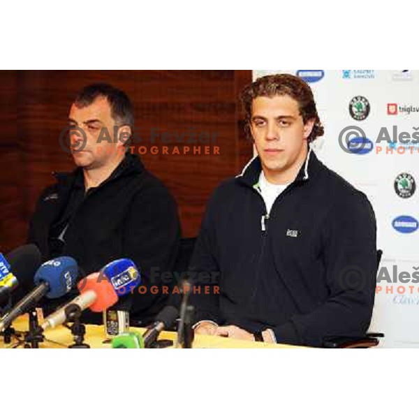 Anze Kopitar and Matjaz Kopitar at at the arival of hockey player Anze Kopitar at airport Joze Pucnik Ljubljana . 10.04.2008 