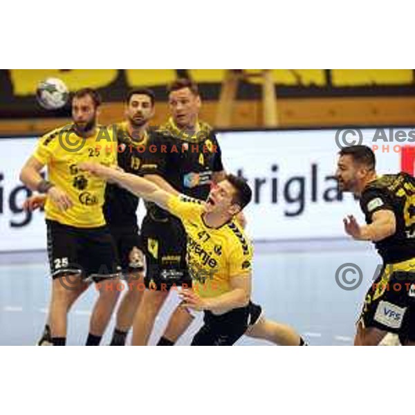 Aleks Kavcic in action during semi-final of EHF European Cup m match between Gorenje Velenje and AEK Athens in Velenje, Slovenia on April 24, 2021