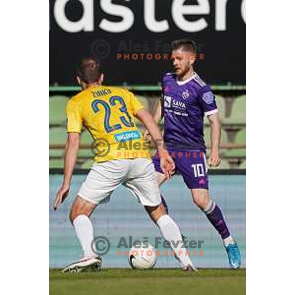 in action during Prva Liga Telekom Slovenije 2020-2021 football match between Bravo and Maribor in Ljubljana, Slovenia on April 24, 2021