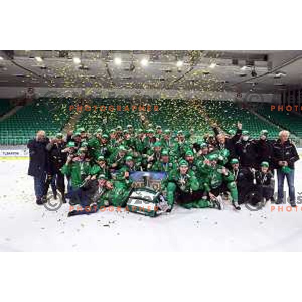 Winners of the Final of Alps league ice-hockey match between SZ Olimpija and Asiago in Ljubljana, Slovenia on April 24, 2021
