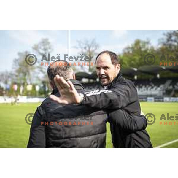 Ante Simundza and Goran Stankovic during Prva liga telekom Slovenije football match between Mura and Olimpija Ljubljana in Fazanerija, Murska Sobota, Slovenia on April 25, 2021