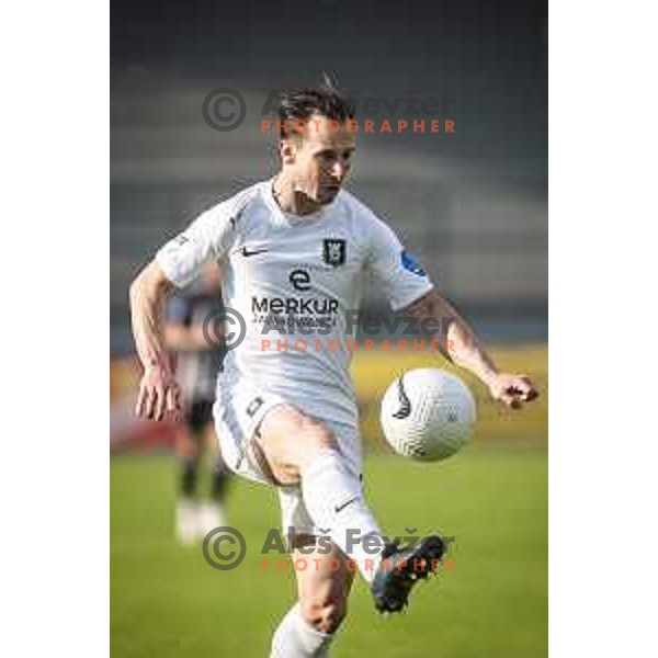 Matic Fink in action during Prva liga telekom Slovenije football match between Mura and Olimpija Ljubljana in Fazanerija, Murska Sobota, Slovenia on April 25, 2021