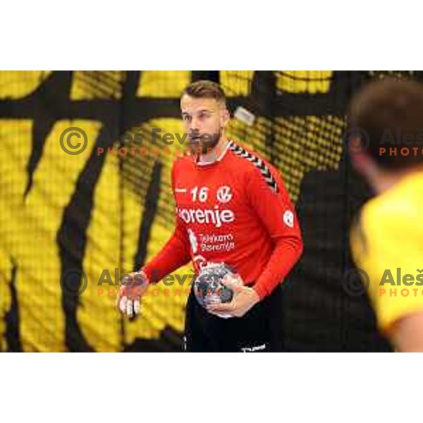 Aljaz Panjtar in action during semi-final of EHF European Cup m match between Gorenje Velenje and AEK Athens in Velenje, Slovenia on April 24, 2021