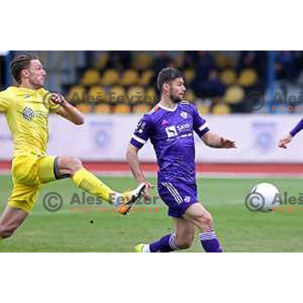 Matej Podlogar and Rok Kronaveter in action during Pivovarna Union Slovenian Cup football match between Domzale and Maribor in Domzale, Slovenia on April 27, 2021