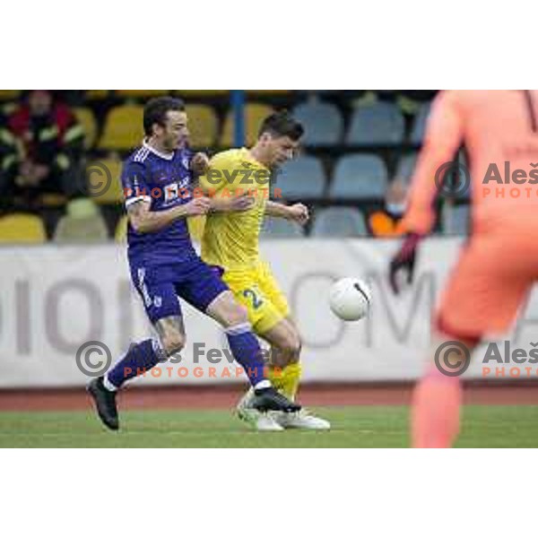 Denis Klinar and Sven Sostaric Karic in action during Pivovarna Union Slovenian Cup football match between Domzale and Maribor in Domzale, Slovenia on April 27, 2021