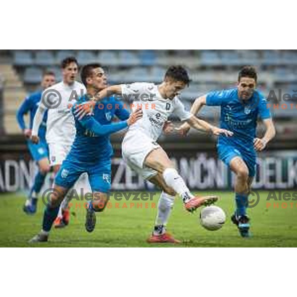 Tim Zidan vs Radivoj Bosic in action during Pivovarna Union Slovenian cup football match between Nafta 1903 and Olimpija Ljubljana in Lendava, Slovenia on April 28, 2021