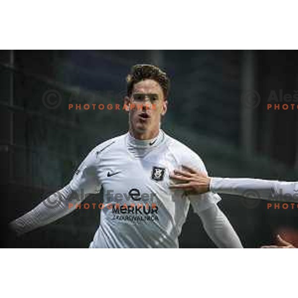 Andres Vombergar celebrates goal during Pivovarna Union Slovenian cup football match between Nafta 1903 and Olimpija Ljubljana in Lendava, Slovenia on April 28, 2021