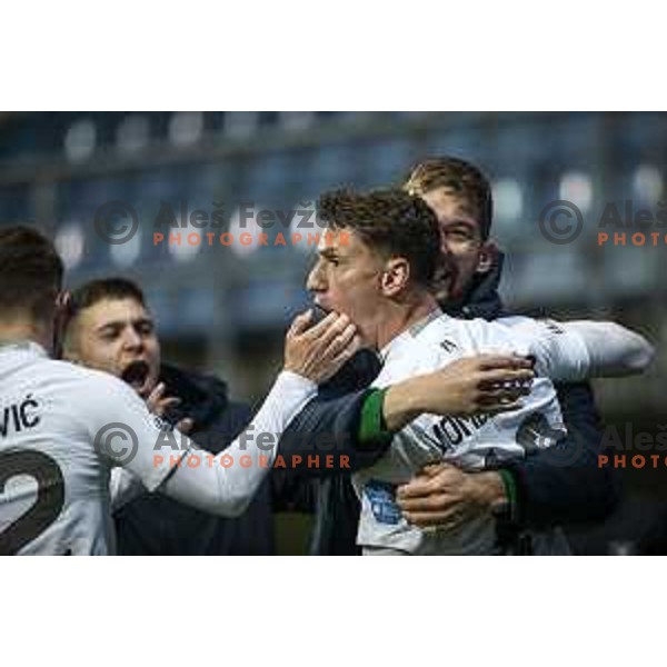 Andres Vombergar celebrates goal during Pivovarna Union Slovenian cup football match between Nafta 1903 and Olimpija Ljubljana in Lendava, Slovenia on April 28, 2021