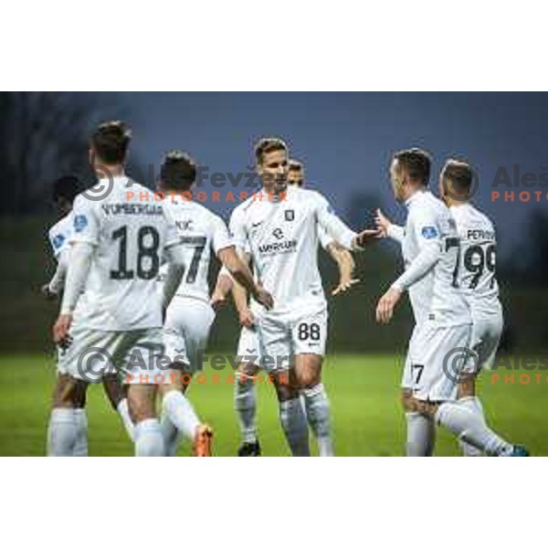 Uros Korun and Djordje Ivanovic during Slovenian cup football match between Nafta 1903 and Olimpija Ljubljana in Lendava, Slovenia on April 28, 2021