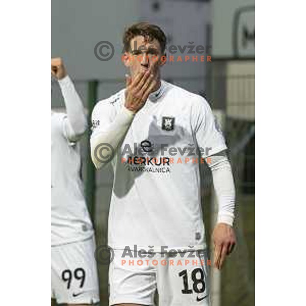 Andres Vombergar celebrates goal during Pivovarna Union Slovenian cup football match between Nafta 1903 and Olimpija Ljubljana in Lendava, Slovenia on April 28, 2021