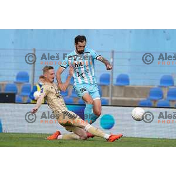 Zan Karnicnik and Matic Paljk in action during Prva Liga Telekom Slovenije 2020-2021 football match between Gorica and Mura in Nova Gorica on April 30, 2021