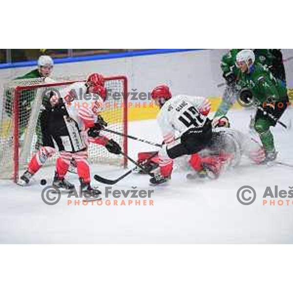 Gasper Glavic in action during Alps league ice-hockey match between SZ Olimpija and Acroni Jesenice in Ljubljana, Slovenia on April 30, 2021