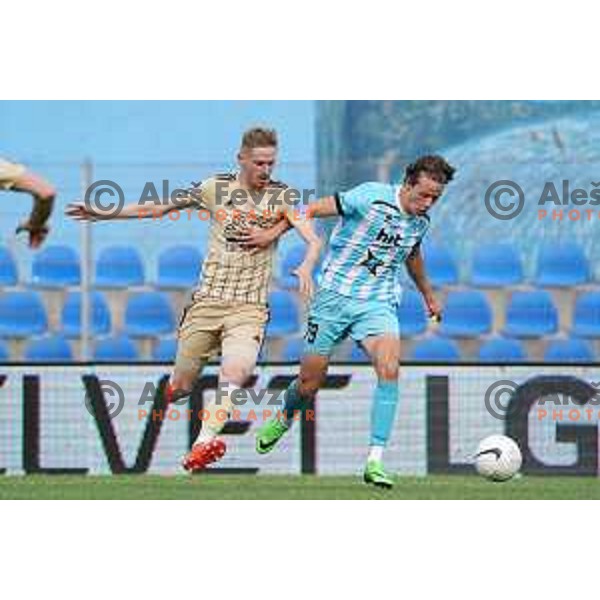 Tjas Begic and Zan Karnicnik in action during Prva Liga Telekom Slovenije 2020-2021 football match between Gorica and Mura in Nova Gorica on April 30, 2021