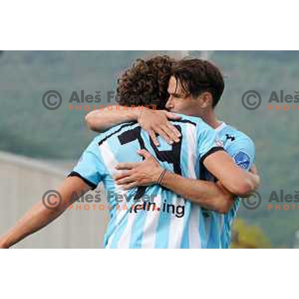 Tjas Begic and Etien Velikonja celebrate goal during Prva Liga Telekom Slovenije 2020-2021 football match between Gorica and Mura in Nova Gorica on April 30, 2021