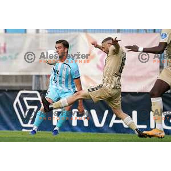 Til Mavretic and Nino Kouter in action during Prva Liga Telekom Slovenije 2020-2021 football match between Gorica and Mura in Nova Gorica on April 30, 2021