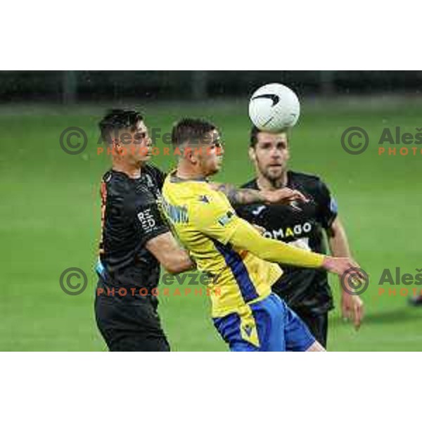 Mitja Krizan and Nardin Mulahusejnovic in action during Prva Liga Telekom Slovenije 2020-2021 football match between Koper and Bravo in Koper, Slovenia on May 1, 2021
