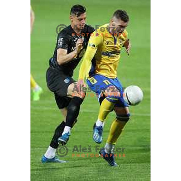 Mitja Krizan and Nardin Mulahusejnovic in action during Prva Liga Telekom Slovenije 2020-2021 football match between Koper and Bravo in Koper, Slovenia on May 1, 2021