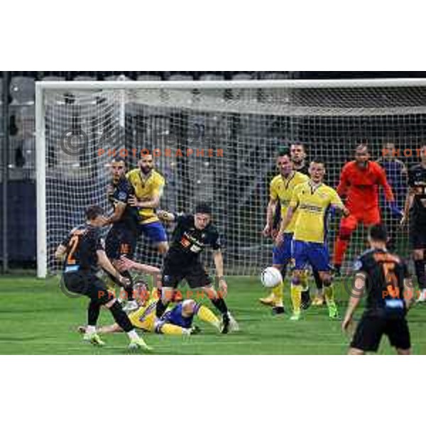 Martin Kramaric and Timotej Dodlek in action during Prva Liga Telekom Slovenije 2020-2021 football match between Koper and Bravo in Koper, Slovenia on May 1, 2021