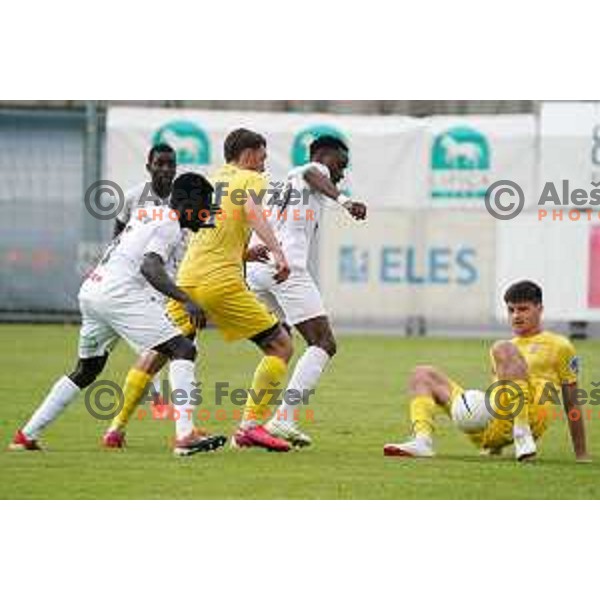 Matej Podlogar, Antoine Makoumbou, Sven Sostaric Karic in action during Prva Liga Telekom Slovenije 2020-2021 football match between Tabor CB 24 Sezana and Domzale in Sezana on May 1, 2021