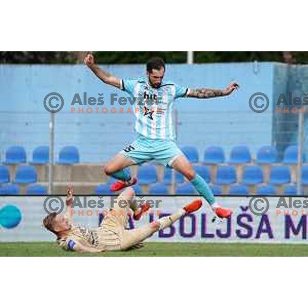 Zan Karnicnik and Matic Paljk in action during Prva Liga Telekom Slovenije 2020-2021 football match between Gorica and Mura in Nova Gorica on April 30, 2021