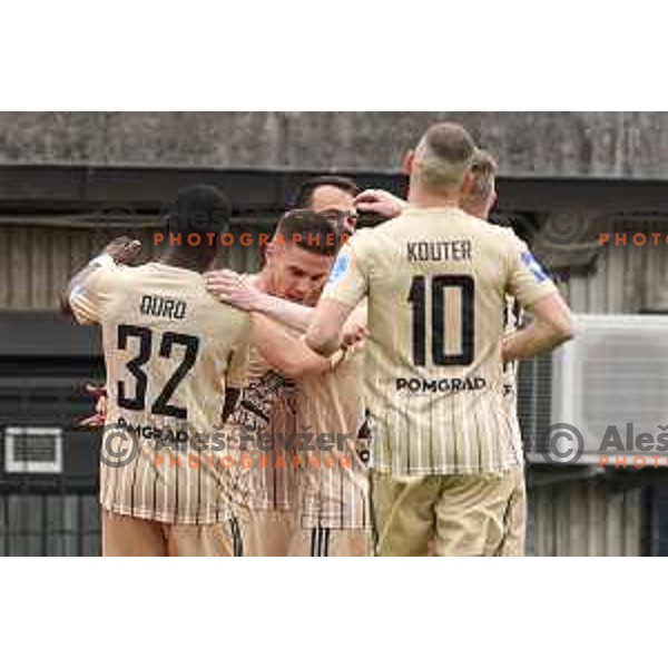 Luka Bobicanec and Nino Kouter celebrate goal during Prva Liga Telekom Slovenije 2020-2021 football match between Gorica and Mura in Nova Gorica on April 30, 2021