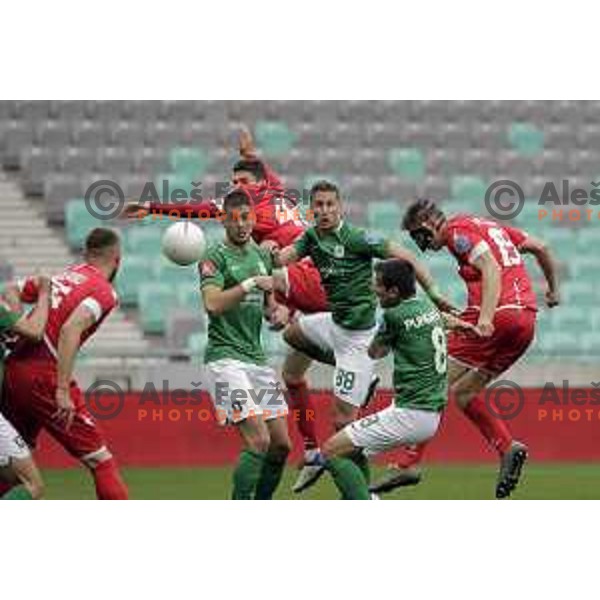 Luka Petek scores goal during Prva Liga Telekom Slovenije 2020-2021 football match between Olimpija and Aluminij in SRC Stozice, Ljubljana, Slovenia on May 2, 2021