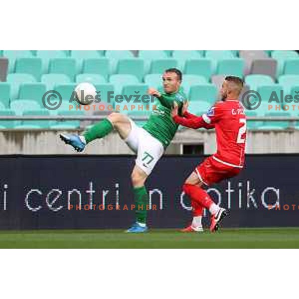 Djordje Ivanovic in action during Prva Liga Telekom Slovenije 2020-2021 football match between Olimpija and Aluminij in SRC Stozice, Ljubljana, Slovenia on May 2, 2021