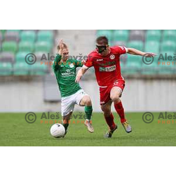 Zan Baskera and Luka Petek in action during Prva Liga Telekom Slovenije 2020-2021 football match between Olimpija and Aluminij in SRC Stozice, Ljubljana, Slovenia on May 2, 2021