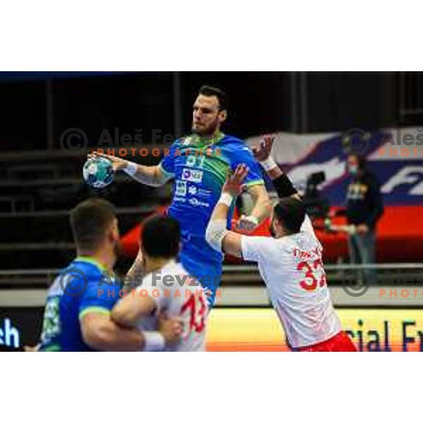 Borut Mackovsek in action during Euro Handball 2022 Qualifyer handball match between Slovenia and Turkey in Celje on May 2, 2021