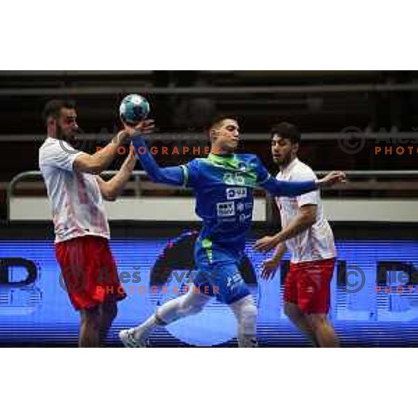 Domen Makuc in action during Euro Handball 2022 Qualifyer handball match between Slovenia and Turkey in Celje on May 2, 2021
