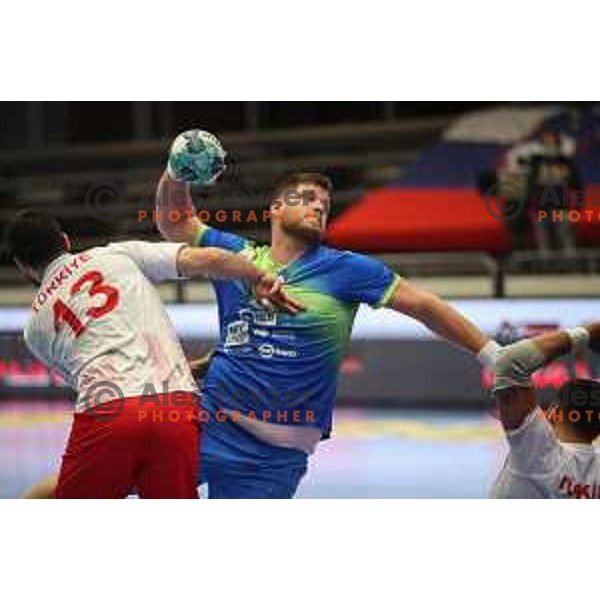 Matic Suholeznik in action during Euro Handball 2022 Qualifyer handball match between Slovenia and Turkey in Celje on May 2, 2021