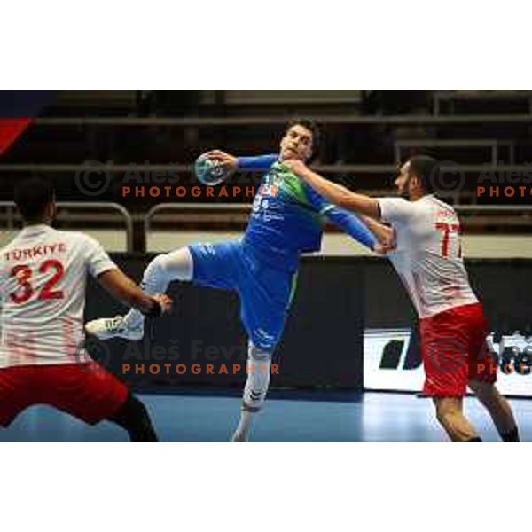 Domen Makuc in action during Euro Handball 2022 Qualifyer handball match between Slovenia and Turkey in Celje on May 2, 2021