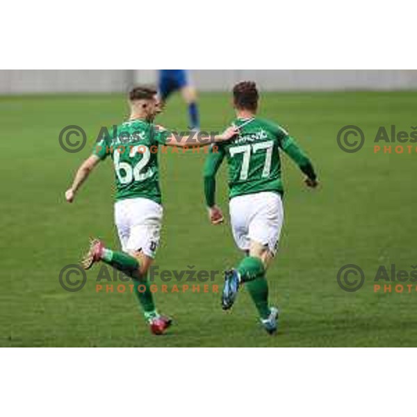 Michael Pavlovic , Djordje Ivanovic celebrate goal during Prva Liga Telekom Slovenije 2020-2021 football match between Olimpija and Aluminij in SRC Stozice, Ljubljana, Slovenia on May 2, 2021