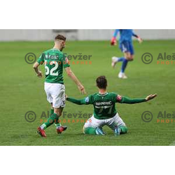 Michael Pavlovic , Djordje Ivanovic celebrate goal during Prva Liga Telekom Slovenije 2020-2021 football match between Olimpija and Aluminij in SRC Stozice, Ljubljana, Slovenia on May 2, 2021