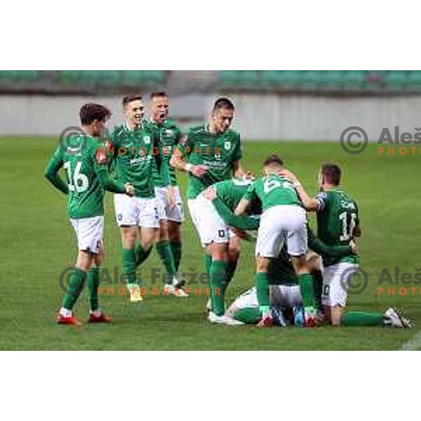 Michael Pavlovic , Djordje Ivanovic celebrate goal during Prva Liga Telekom Slovenije 2020-2021 football match between Olimpija and Aluminij in SRC Stozice, Ljubljana, Slovenia on May 2, 2021