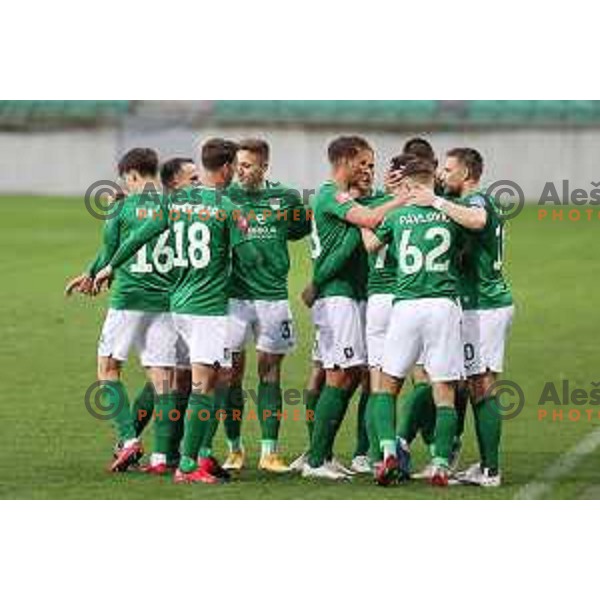 Michael Pavlovic , Djordje Ivanovic celebrate goal during Prva Liga Telekom Slovenije 2020-2021 football match between Olimpija and Aluminij in SRC Stozice, Ljubljana, Slovenia on May 2, 2021