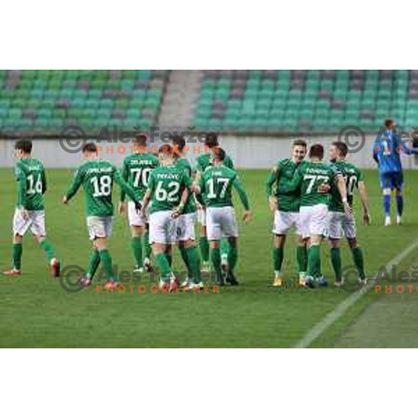 Michael Pavlovic , Djordje Ivanovic celebrate goal during Prva Liga Telekom Slovenije 2020-2021 football match between Olimpija and Aluminij in SRC Stozice, Ljubljana, Slovenia on May 2, 2021